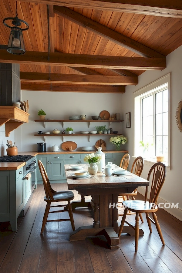 Warm Sunlight in Rustic Country Kitchen