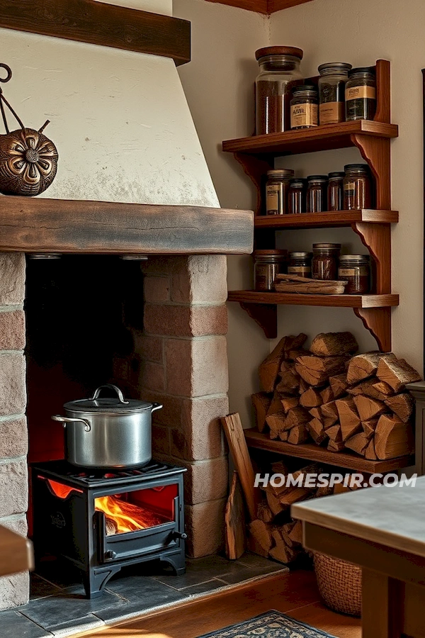 Warmth of Fireplace in Vintage Kitchen