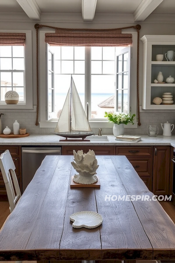 Whimsical Seashell Elements in Blue Kitchen