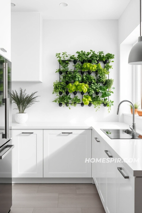 White and Grey Minimalist Kitchen with Greenery