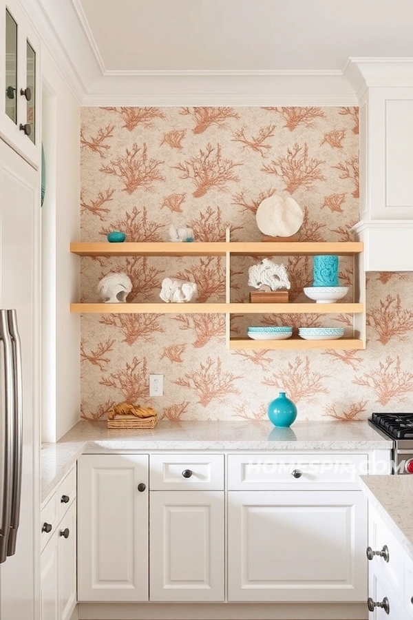 White and Turquoise Coral Theme Kitchen