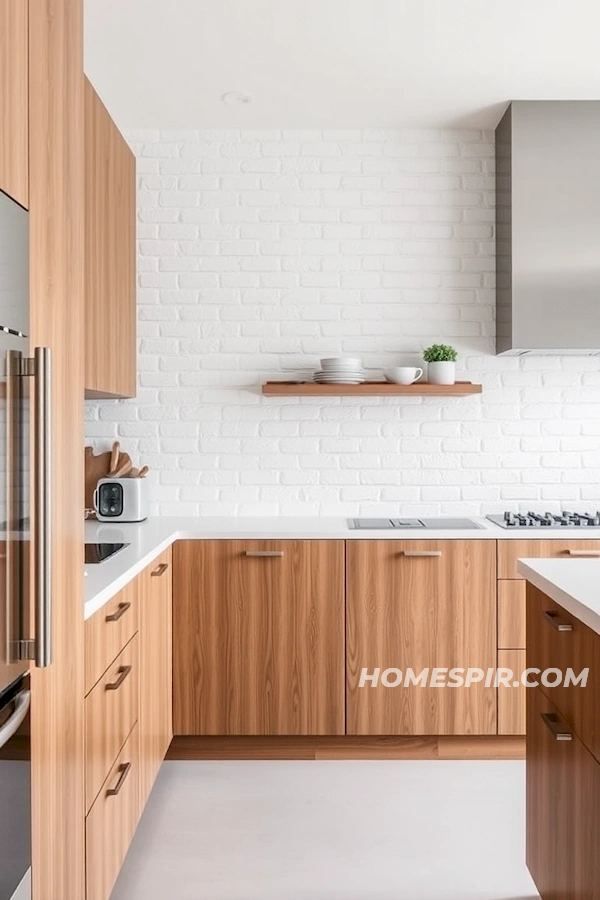 White Brick Accent Wall in Minimalist Kitchen