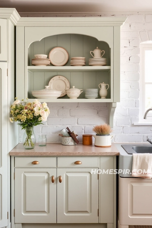 Whitewashed Brick and Pastel Serenity in Kitchen