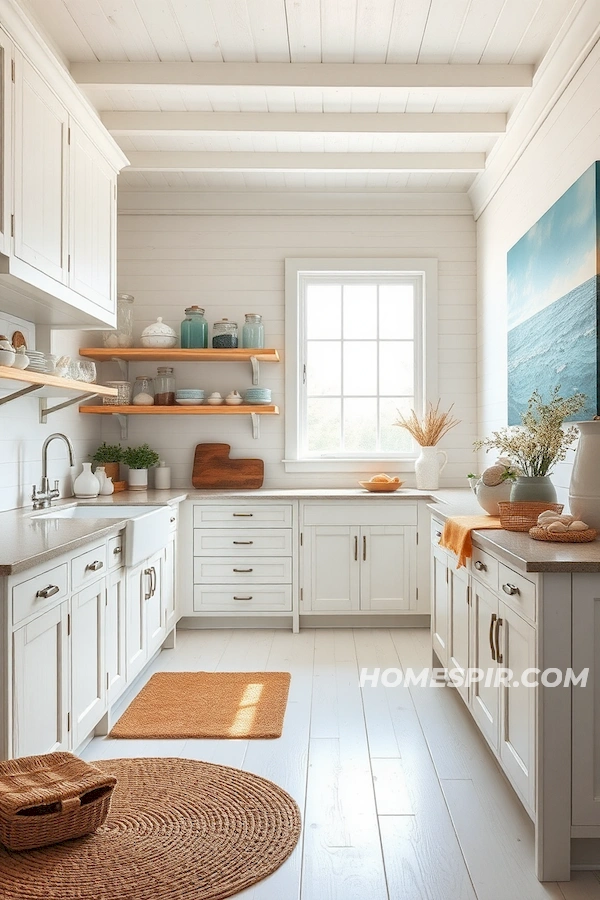 Whitewashed Cabinets and Seascape Accents