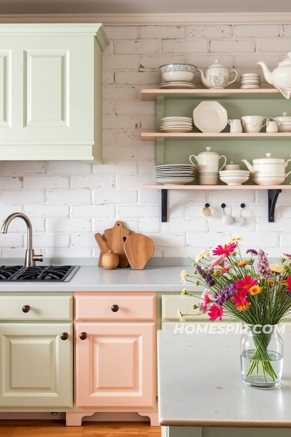 Wildflower and Dishware Harmony in Shabby Chic Kitchen