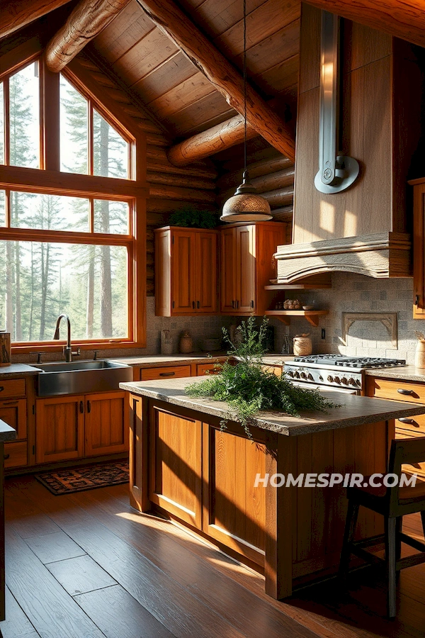 Wood and Stone Harmony in Sunlit Kitchen