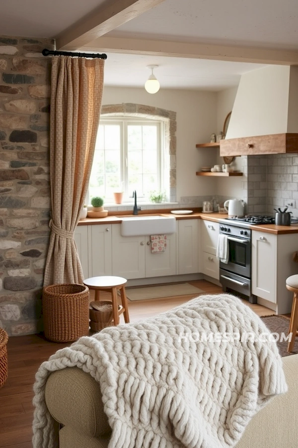 Wooden Floors and Drapes in Rustic Kitchen