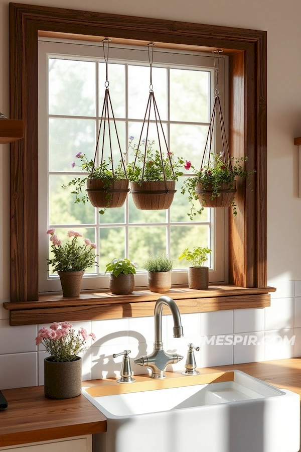 Wooden Planters Filled with Blooming Herbs