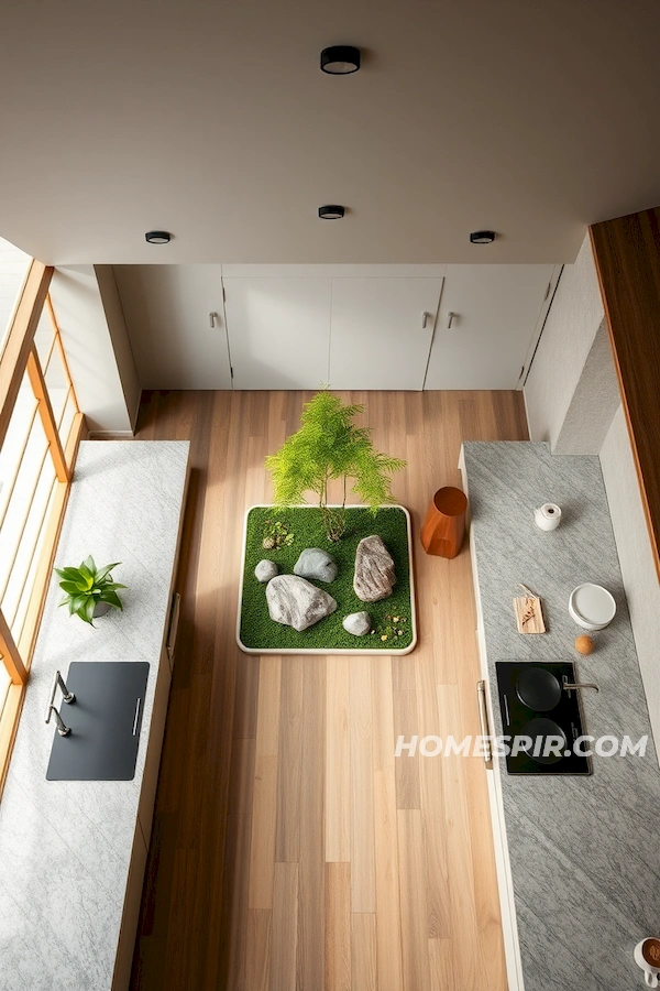 Zen Central Design in Japanese Kitchen Aerial View