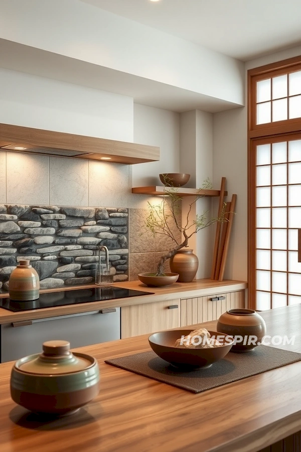 Zen-Inspired Kitchen with Rock Garden Feature