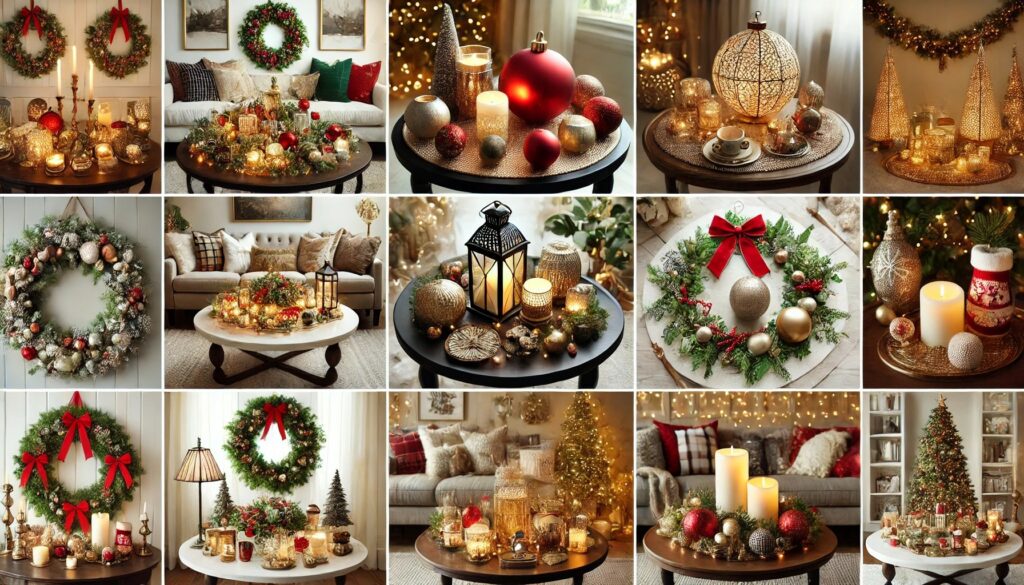 Affordable Christmas Decor on a Round Coffee Table