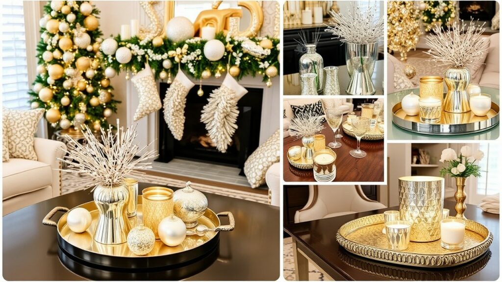 Elegant Gold and Silver Christmas Coffee Table Decor