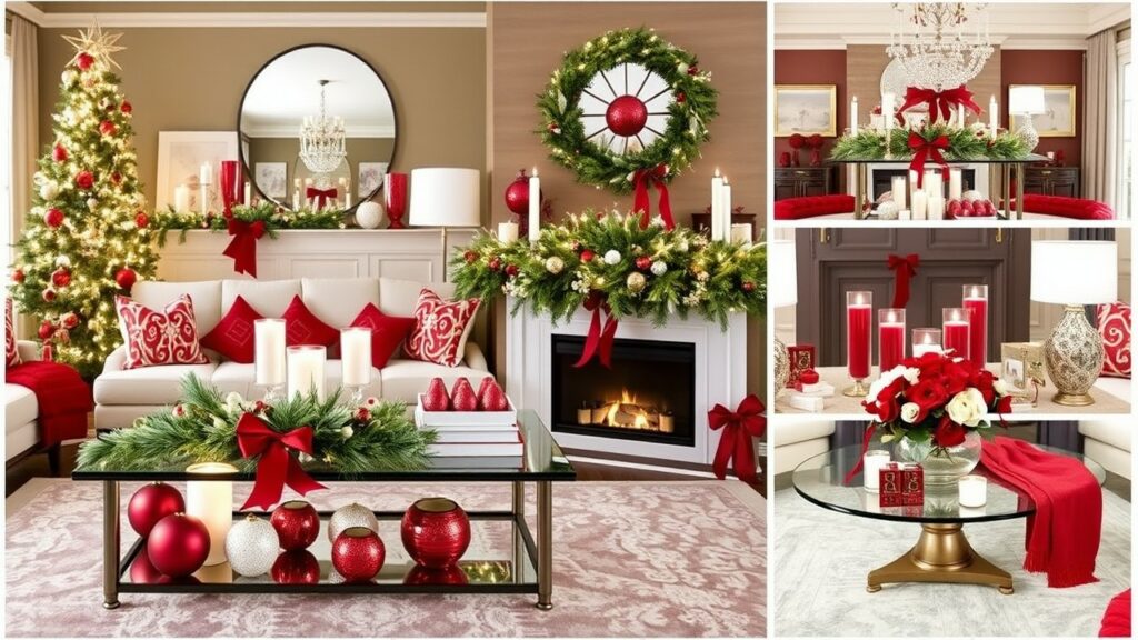 Elegant Red and White Christmas Decor Coffee Table