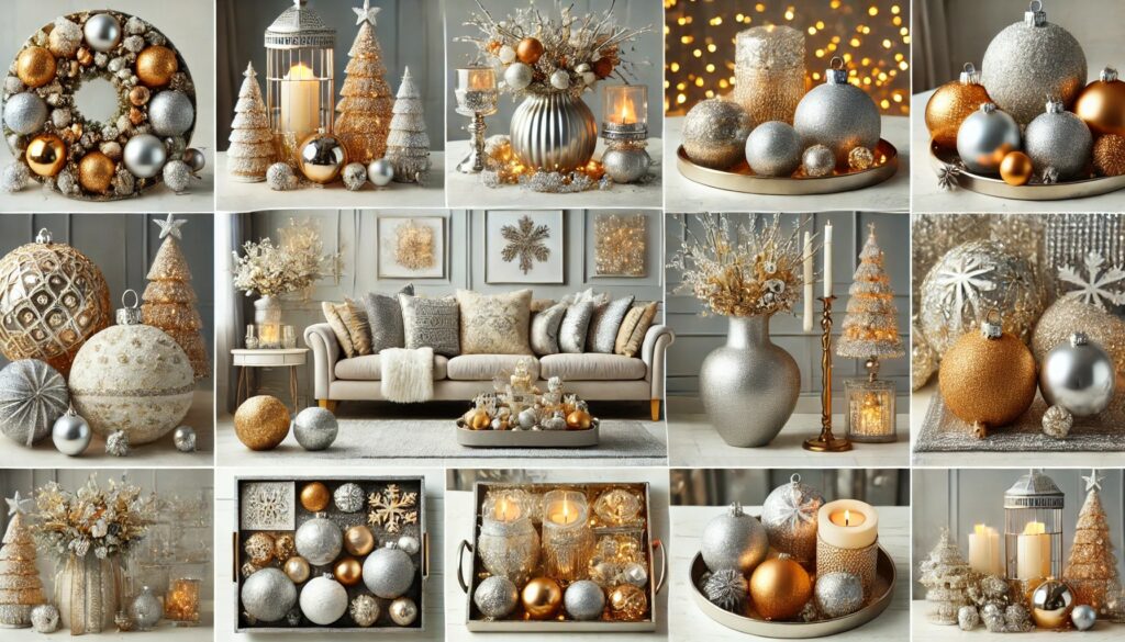 Family-Friendly Silver and Gold Christmas Decor Coffee Table