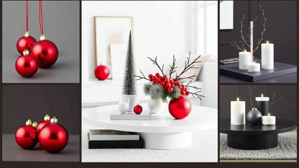 Minimalist Red and White Christmas Decor Coffee Table