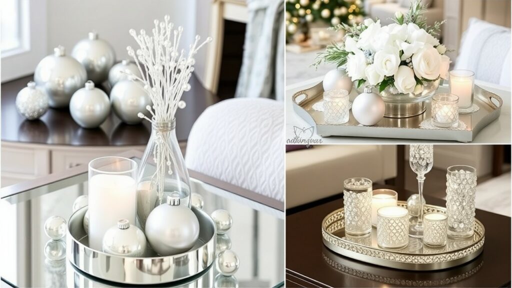 Sophisticated Silver and White Coffee Table Holiday Decor