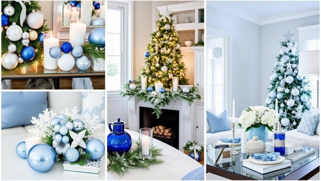 Stunning Blue and White Christmas Coffee Table Decor