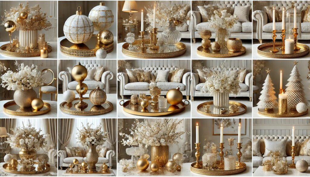 Stunning White and Gold Christmas Decor Coffee Table