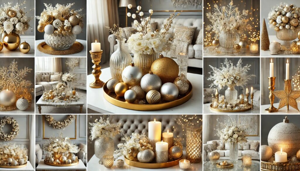 Timeless White and Gold Christmas Decor Coffee Table