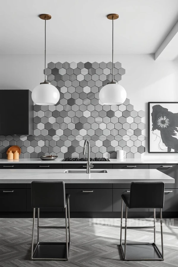 Bold Patterns Elevate Greyscale Kitchen Aesthetics