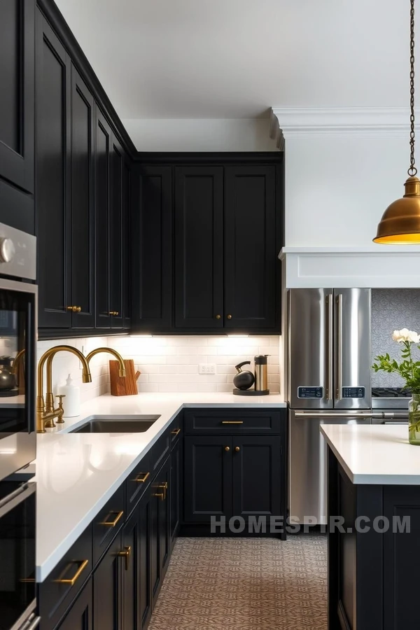 Elegant Monochrome Kitchen with Vintage Touch