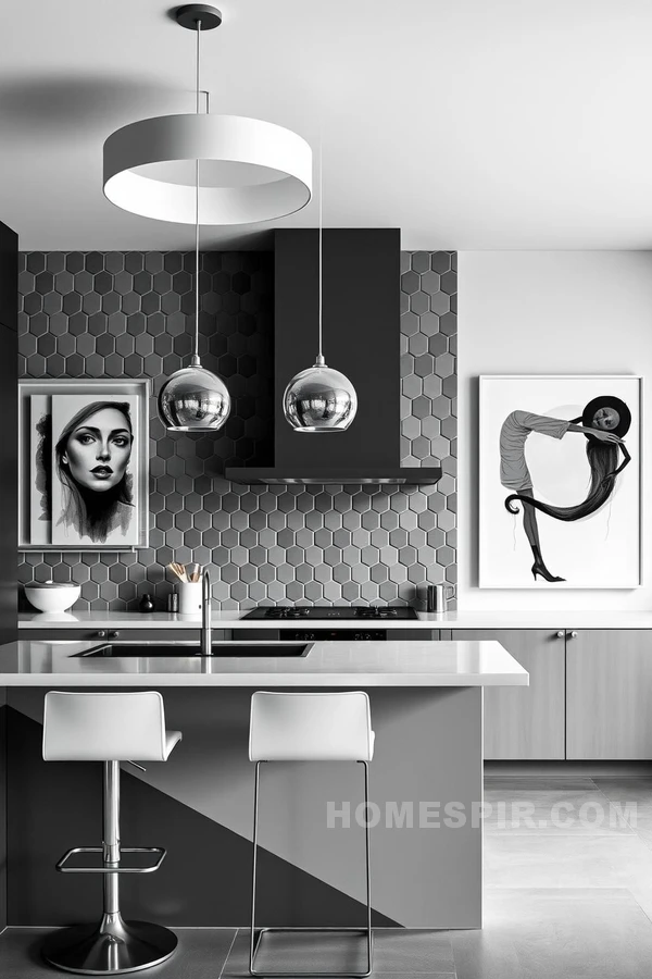 Geometric Elegance in Modern Monochrome Kitchen