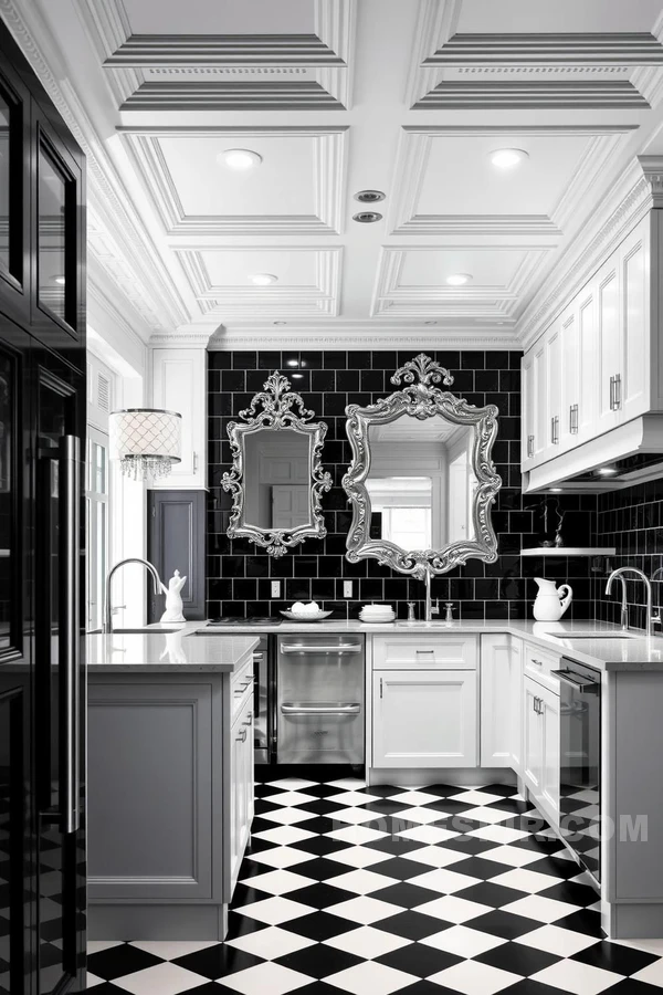 Grand Monochrome Kitchen with Reflective Spaces