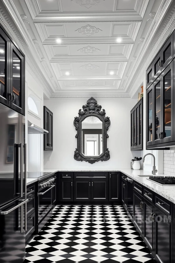 Monochrome Kitchen with Ornate Refinement