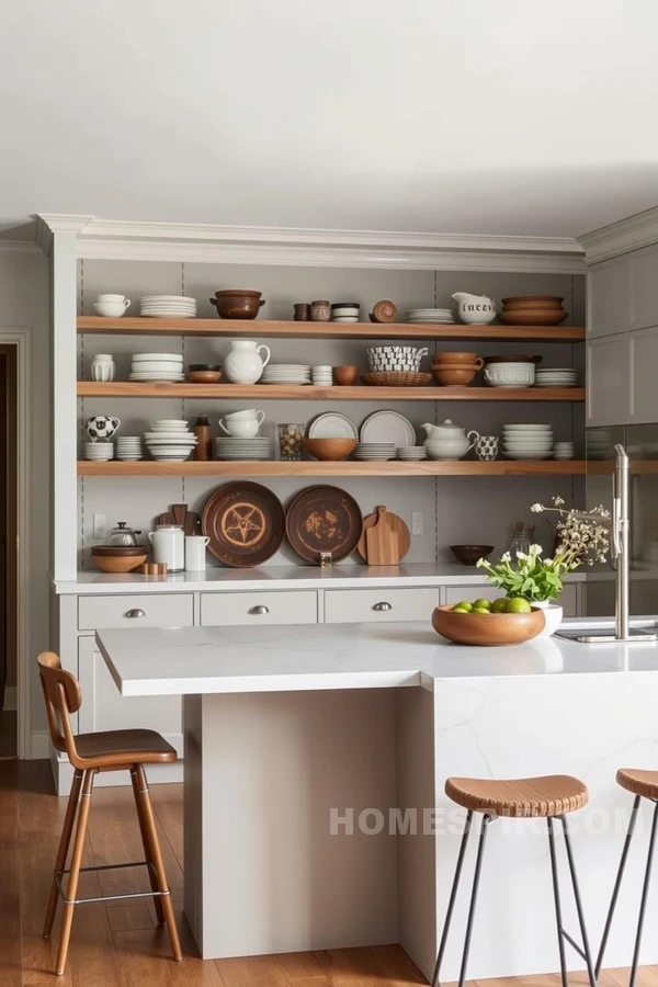 Open Shelving with Vintage Dishes Display