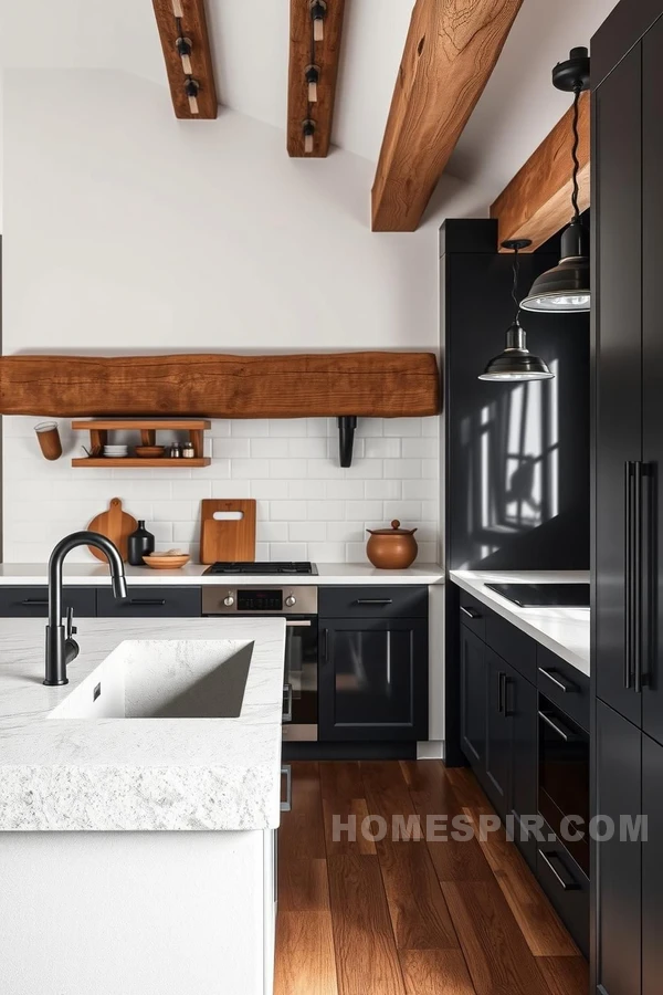 Rustic Charm Meets Modern Lines in Monochrome Kitchen