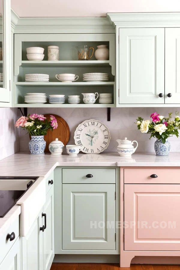 Sleek Marble Counters in Cottage Kitchen