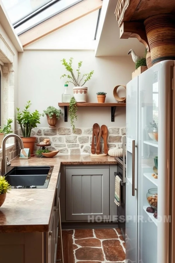 Stone Tiles and Earthy Hues in Kitchen