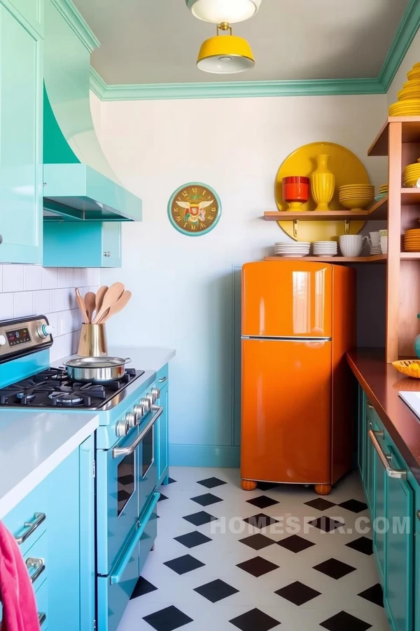 Teal and Mustard Retro Kitchen Design