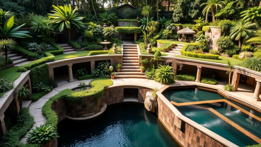 16 Luxury Sunken Garden with Pools Inspirations and Ideas