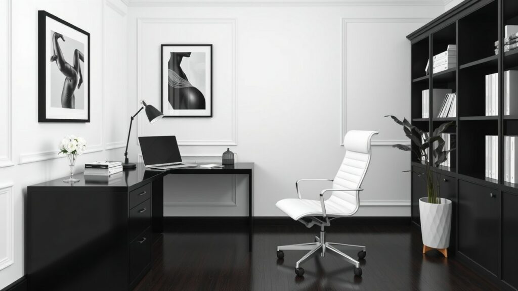 20 Black and White Classic Luxury Home Office Ideas