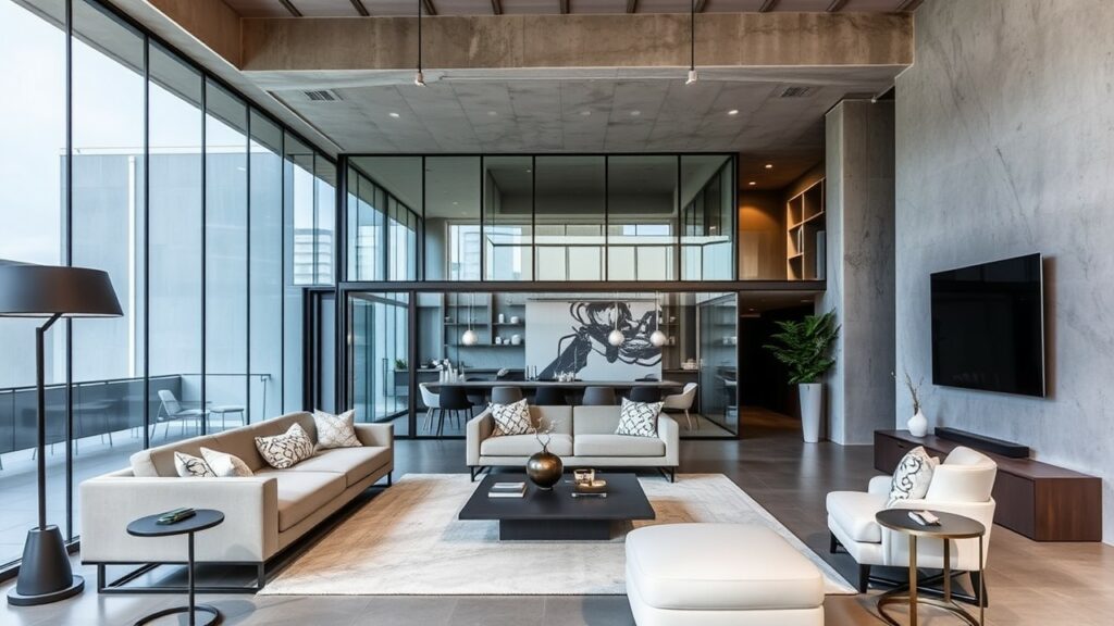 20 Glass and Concrete Living Room Inspirations