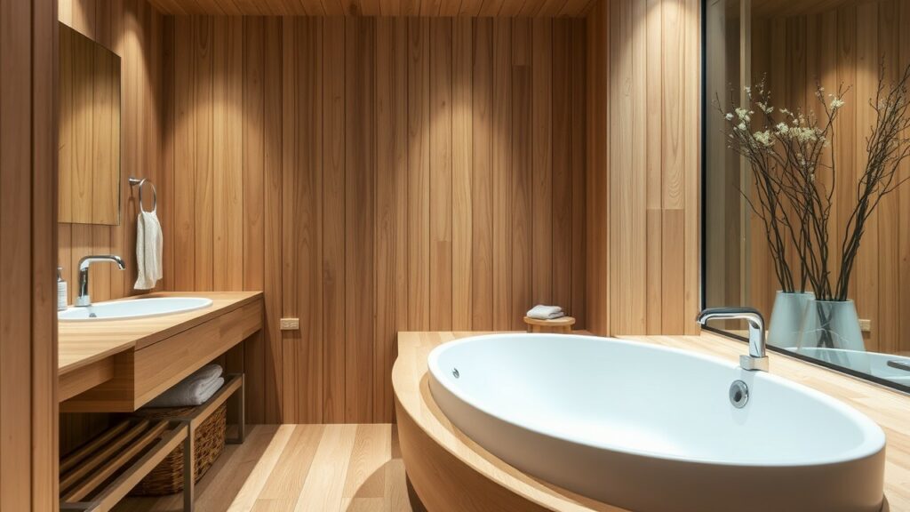 20 Warm Wood Accent Luxury Bathroom Inspirations