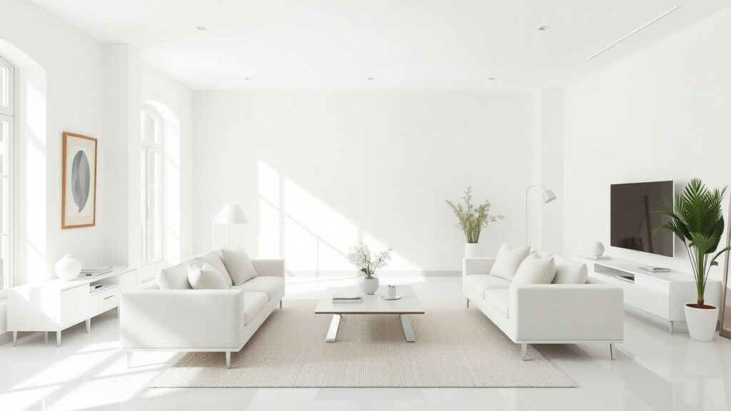 20 White-on-White Minimalist Living Room Concepts