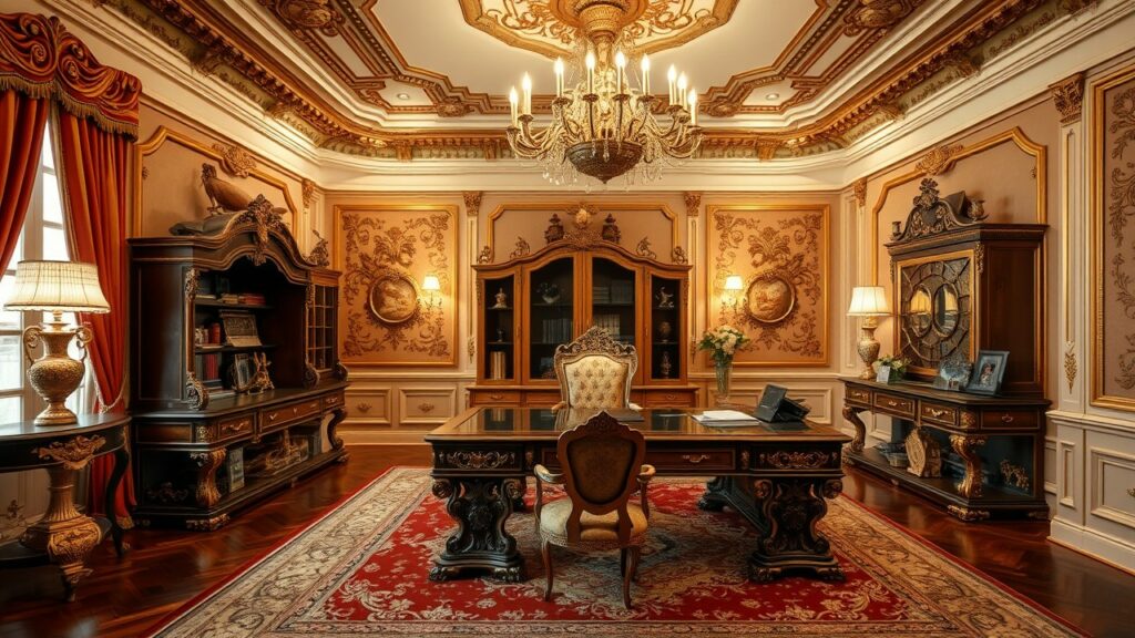 21 Opulent Baroque Luxury Home Office Ideas