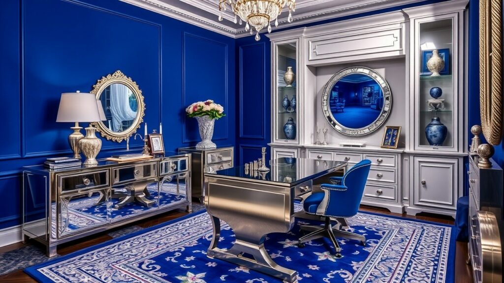 21 Sapphire and Silver Luxury Home Office Designs