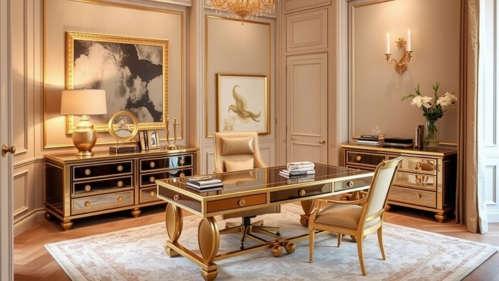 22 Golden Accents Luxury Home Office Designs