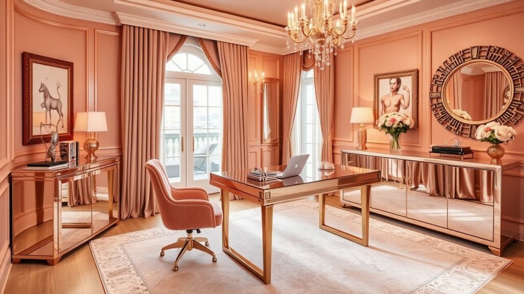 22 Rose Gold Luxury Home Office Designs