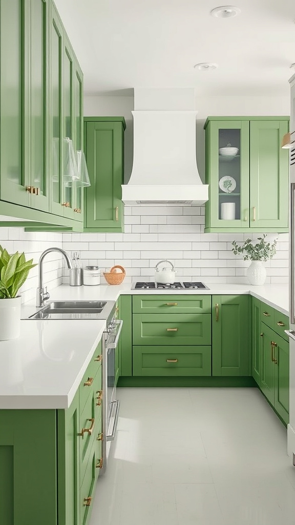 1. Lush Green Cabinets, Crisp White Accents