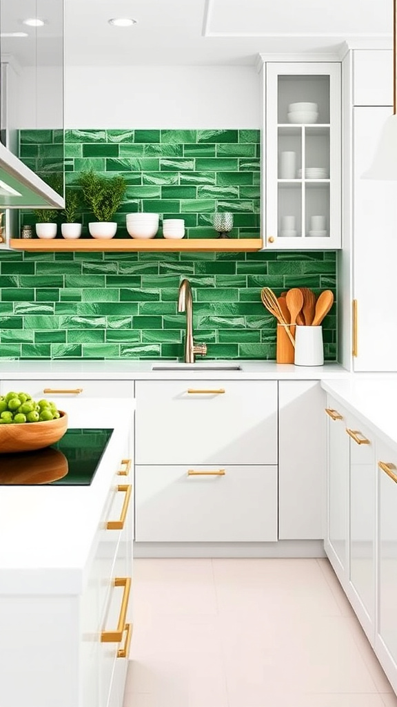 5. Green Backsplash, White Countertops