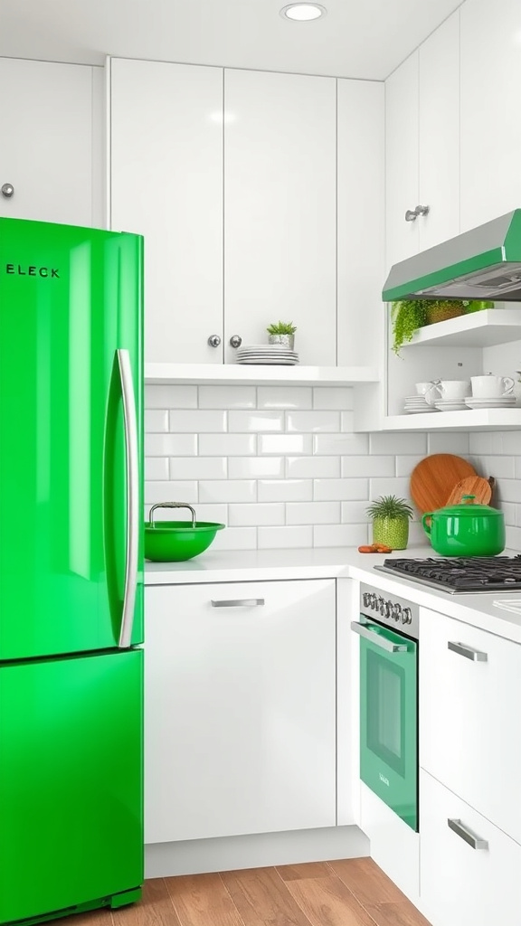 9. Green Appliances, White Shelving