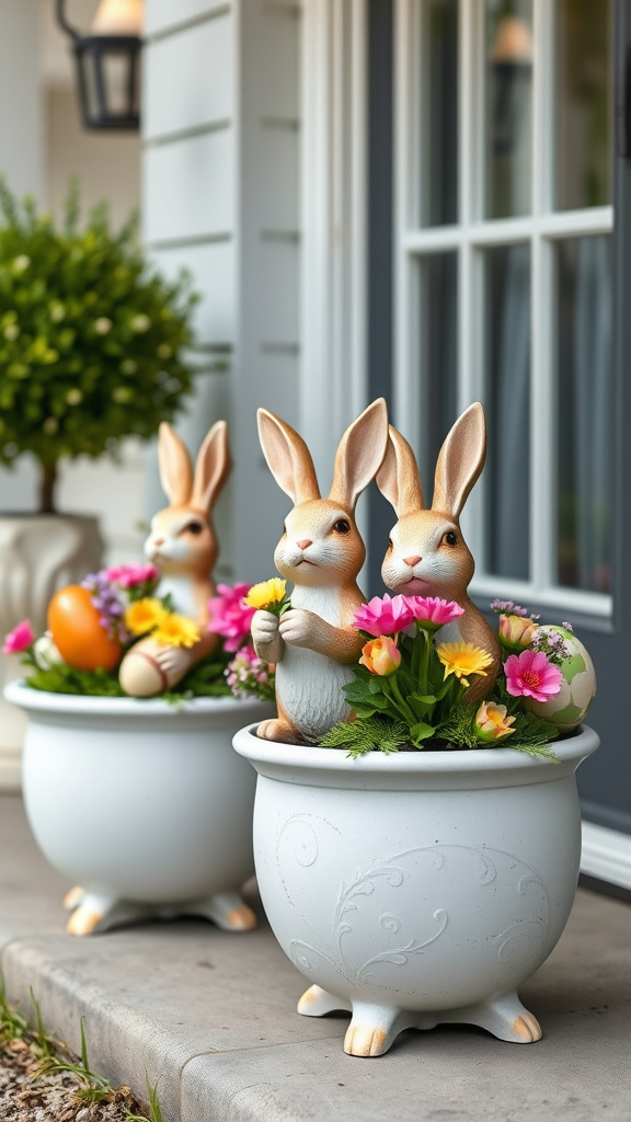 1. Whimsical Bunny Porch Planters