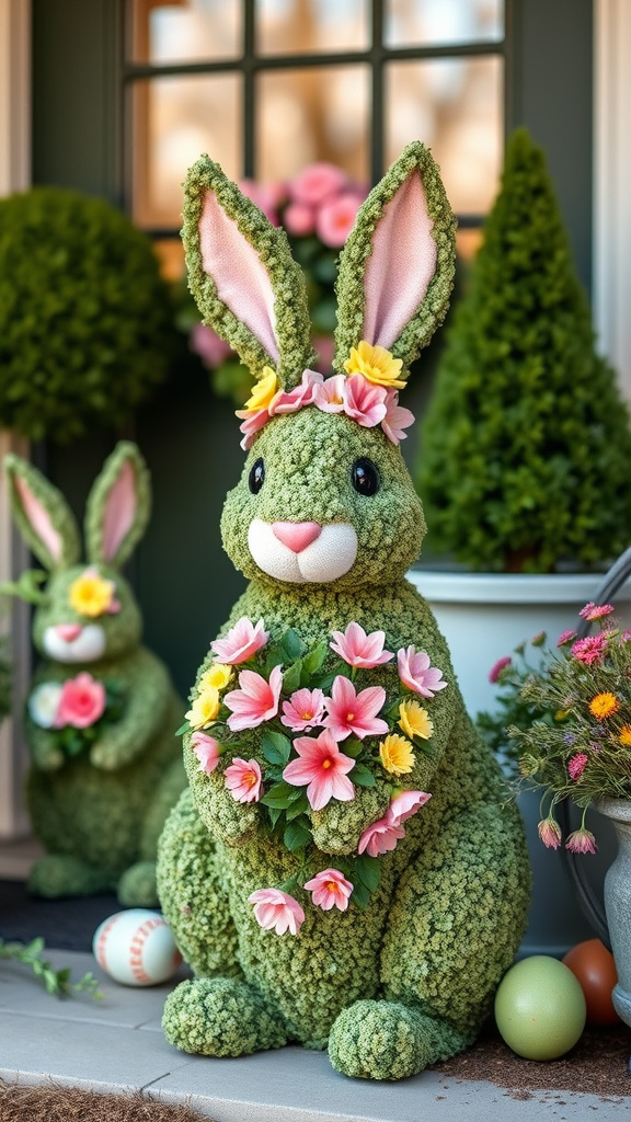 3. Charming Floral Bunny Topiaries