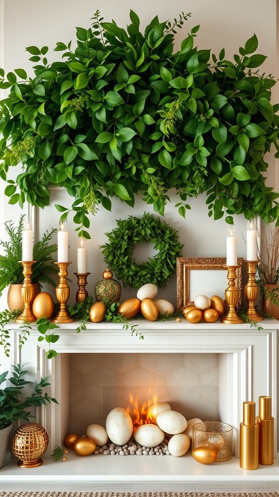 18. Lush Greenery and Gold Accents