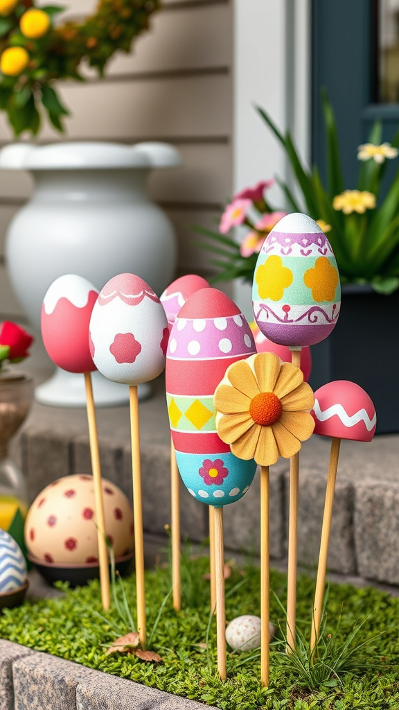 16. Hand-Painted Wooden Egg Stakes