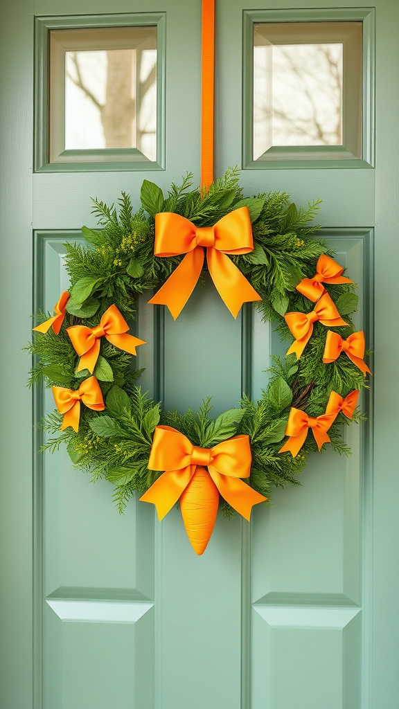 20. Carrot-Themed Wreath with Bows